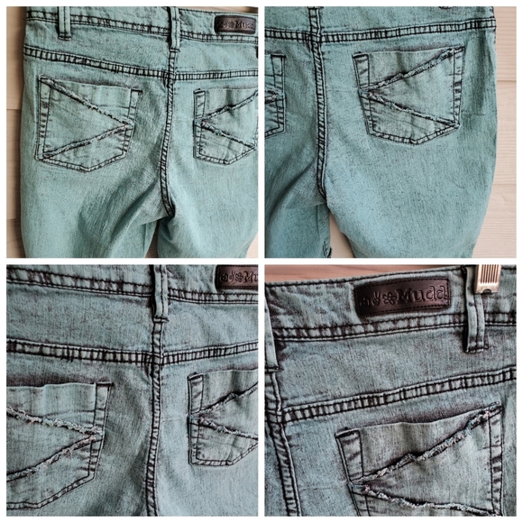 MUDD Turquoise Acid-Wash Frayed Hem Skater Bermuda Shorts - Picture 9 of 14